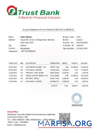 Downloadable Bangladesh Trust bank statement word sample